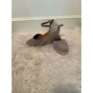 Paseart suede wedge espadrille sandals sz 9 w/ankle strap lavender & jute